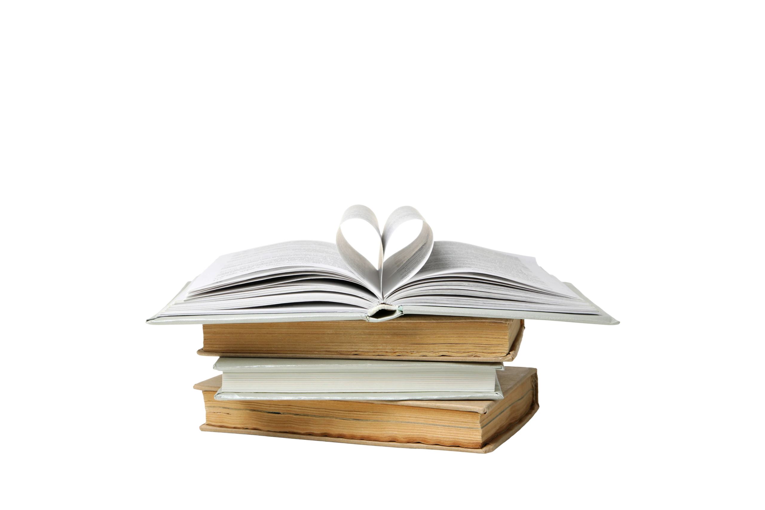 Stack of books with pages folded into a heart
